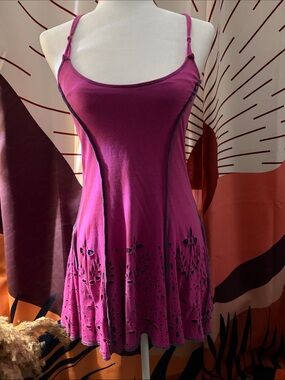 Free People Magenta Laser-Cut Midi Dress